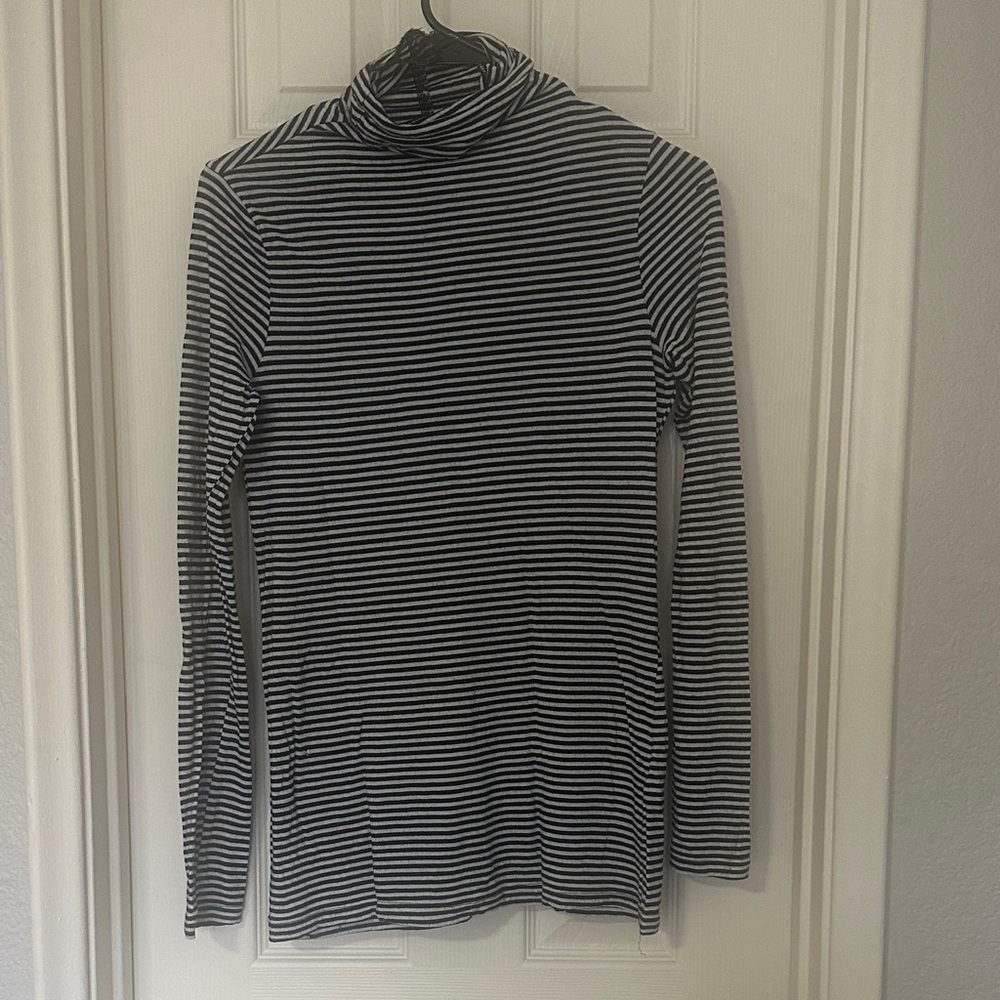 Banana Republic Black and White Striped Turtleneck Top